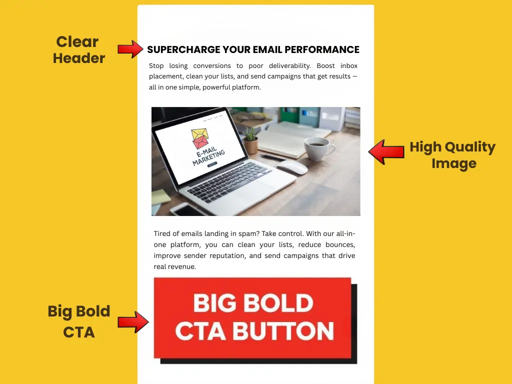 Close-up of a high-contrast Call to Action (CTA) button designed with a visual email editor to maximize click-through rates.